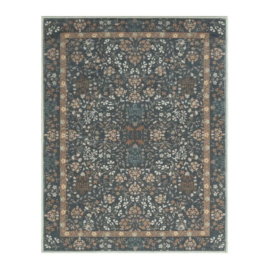 Hand-Painted Vintage Foliage & Floral Area Rug - Jinchan Home