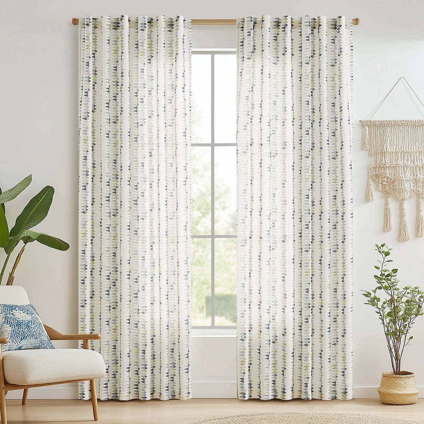 Boho Prism Triangle Stripe Linen Curtains - Jinchan Home