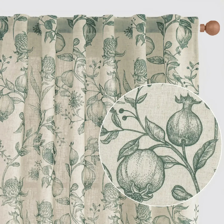 Vintage Pomegranate Botanical Curtains - Jinchan Home