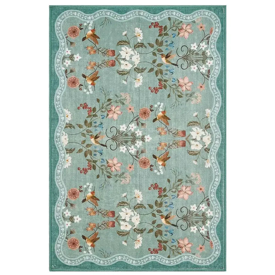 Vintage Floral & Hummingbird Embroidered Rug - Jinchan Home