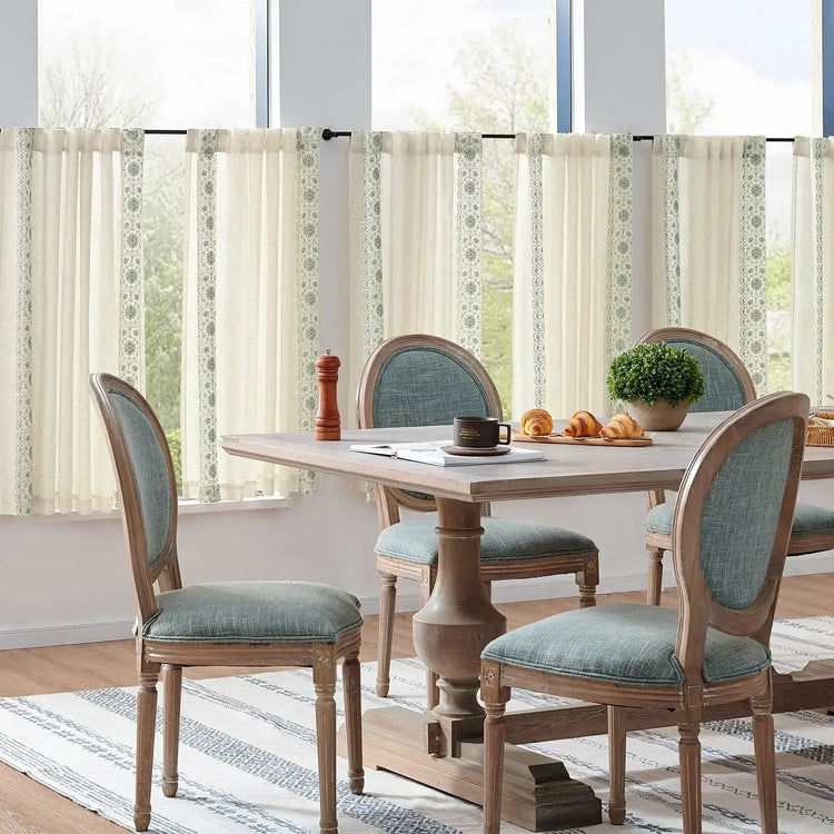 Floral Embroidered Linen Blend Kitchen Curtains - Jinchan Home