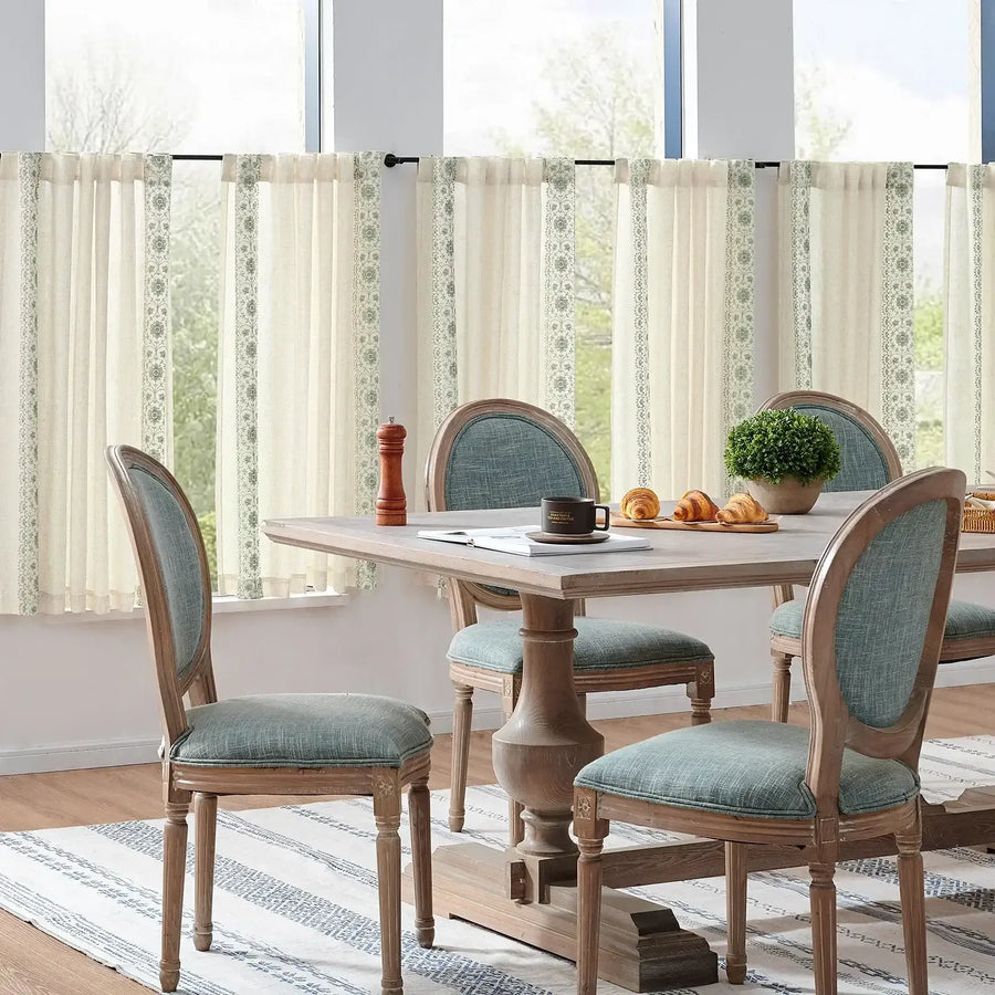 Floral Embroidered Linen Blend Kitchen Curtains - Jinchan Home