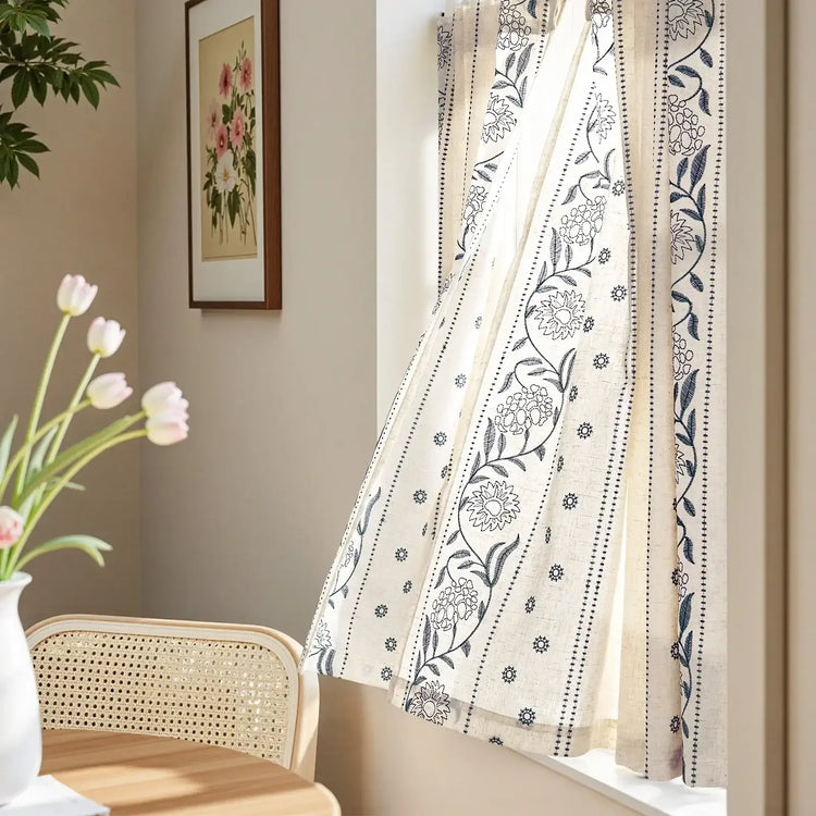 Rod Pocket Vintage Ditsy Floral & Vine Kitchen Curtains - Jinchan Home