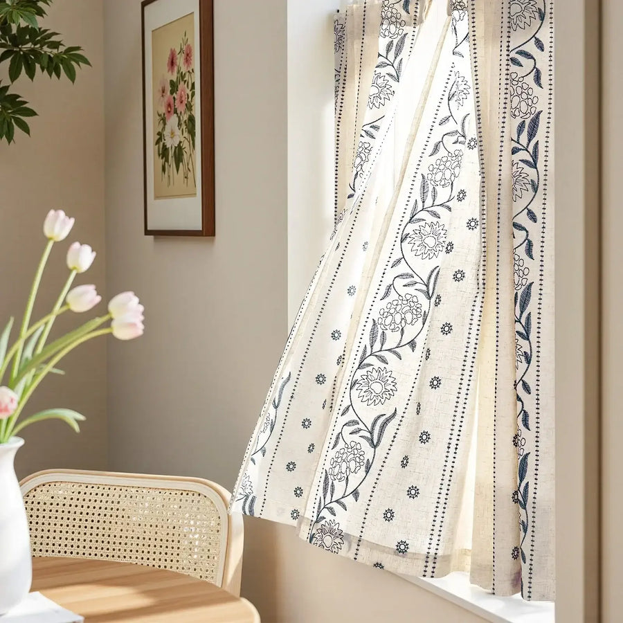 Rod Pocket Vintage Ditsy Floral & Vine Kitchen Curtains - Jinchan Home