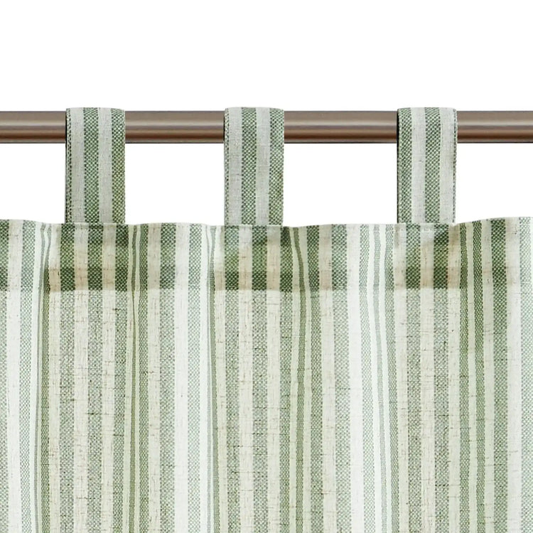 Striped Tab Top Linen Kitchen Curtains - Jinchan Home