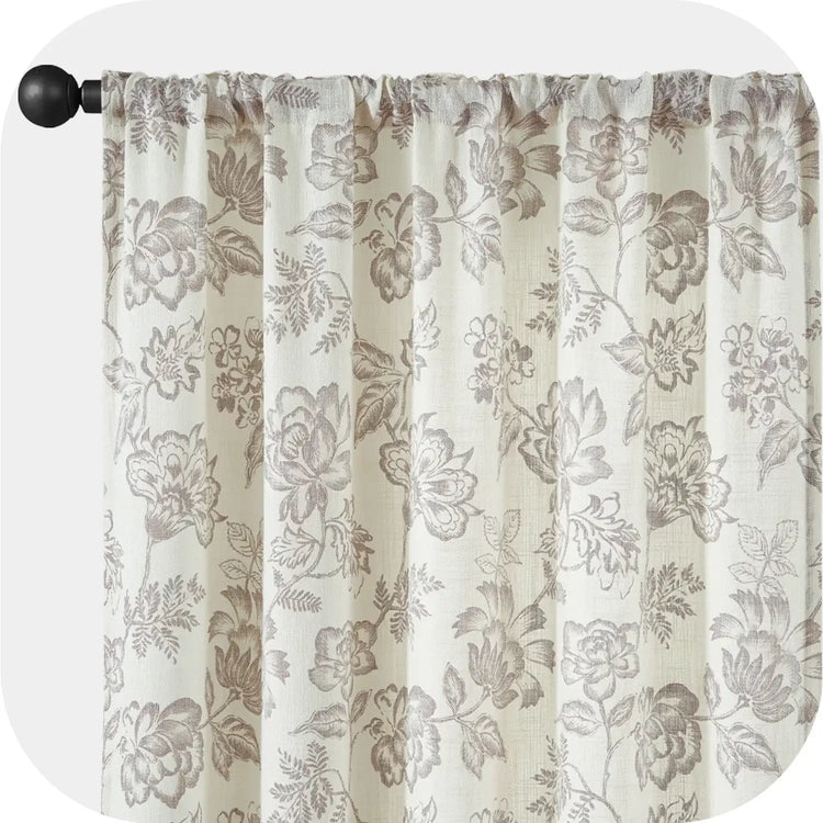 Vintage Line-Art Multi-Floral Vine Curtains - Jinchan Home