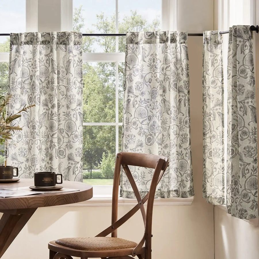 Vintage Symmetrical Vine & Floral Pattern Kitchen Curtains - Jinchan Home