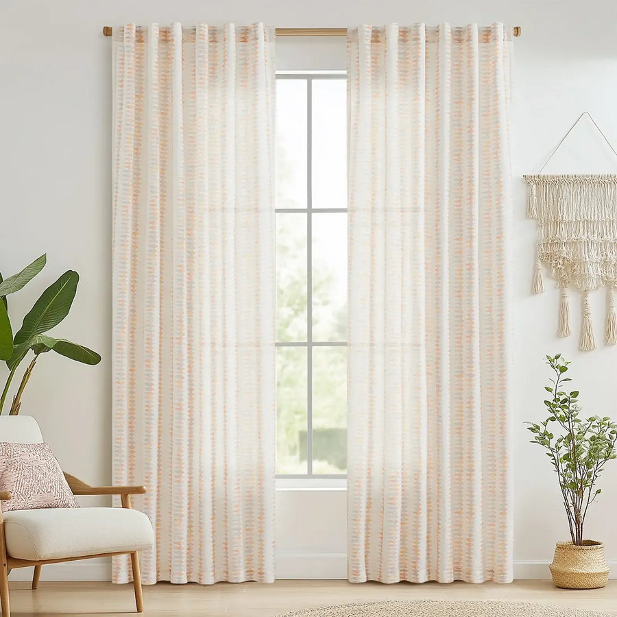 Boho Prism Triangle Stripe Linen Curtains - Jinchan Home