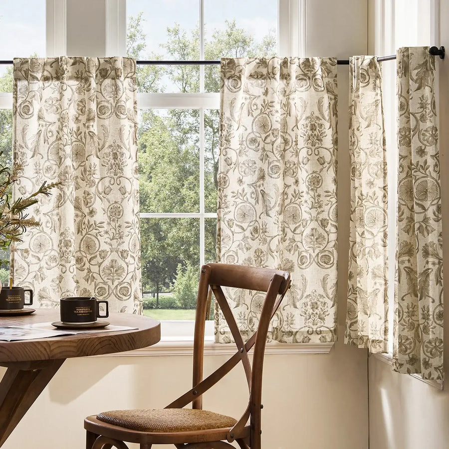 Vintage Symmetrical Vine & Floral Pattern Kitchen Curtains - Jinchan Home