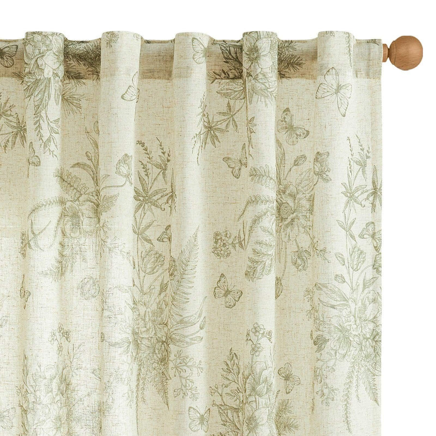 Butterfly Blossom Print Linen-Blend 3-in-1 Curtains - Jinchan Home