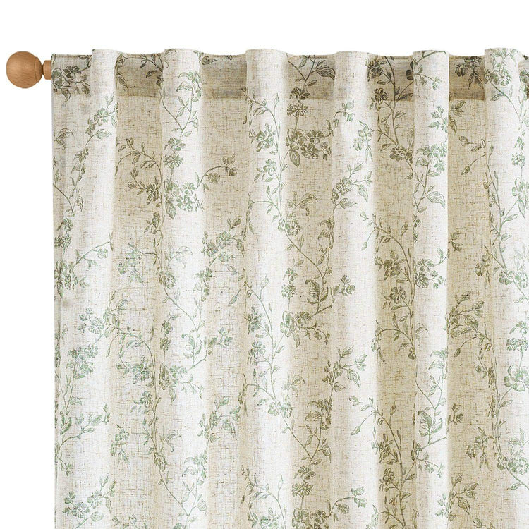Vine Blossom Linen Blend Curtains - Jinchan Home