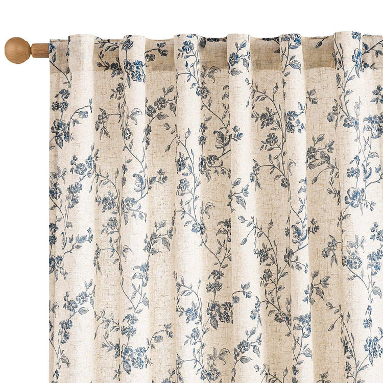 Vine Blossom Linen Blend Curtains - Jinchan Home
