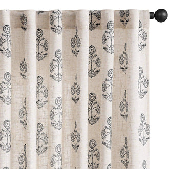 Linear Mini Floral and Leaf Linen Curtains - Jinchan Home