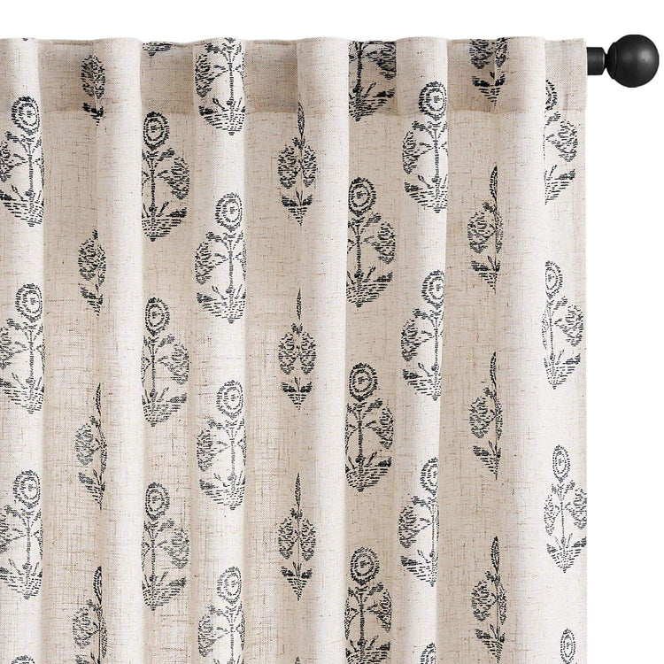 Linear Mini Floral and Leaf Linen Curtains - Jinchan Home