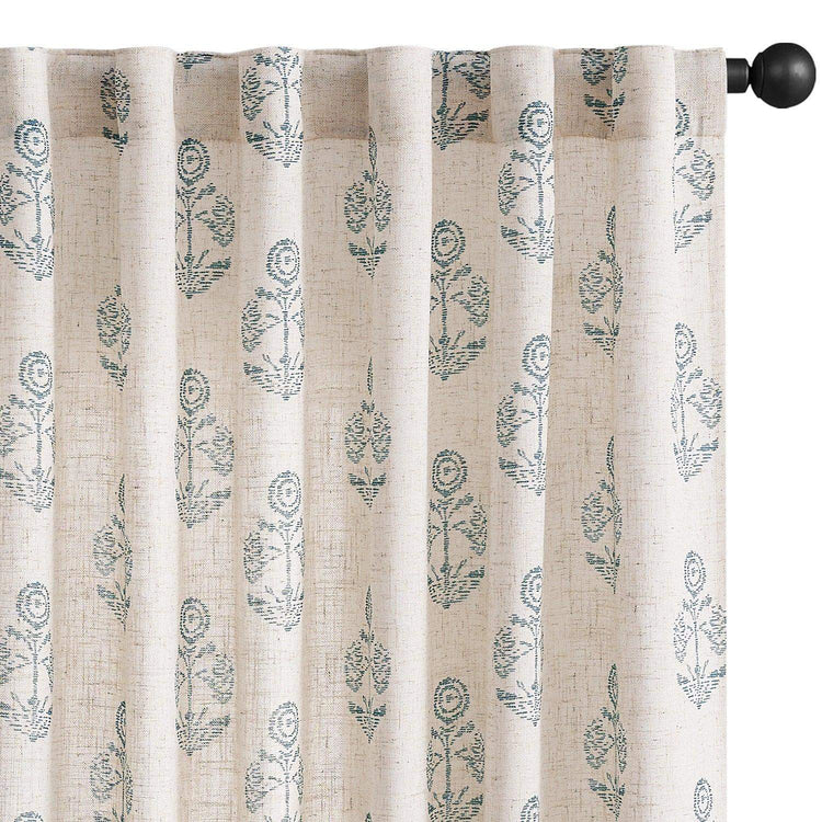 Linear Mini Floral and Leaf Linen Curtains - Jinchan Home