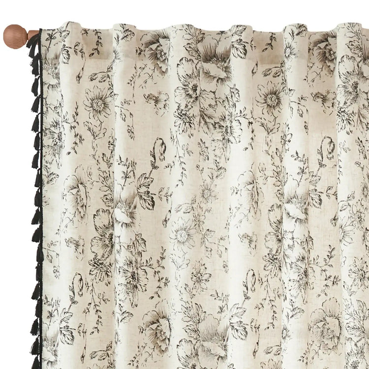 Black Tasseled Floral Curtains - Jinchan Home
