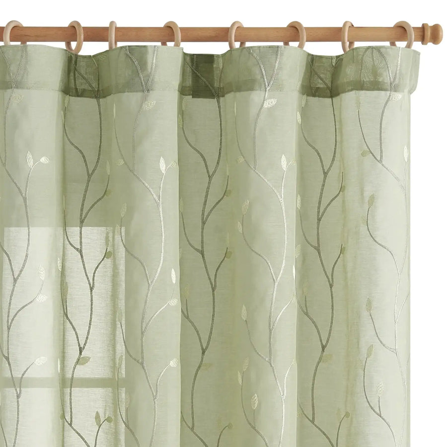 Leaf Embroidered Semi Sheers Curtains - Jinchan Home