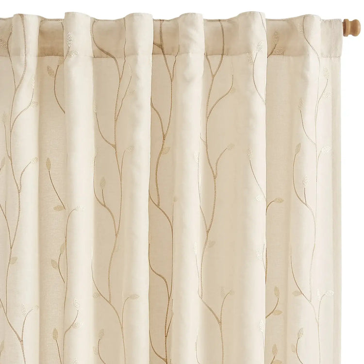 Vine Leaf Embroidered Lined Curtains - Jinchan Home