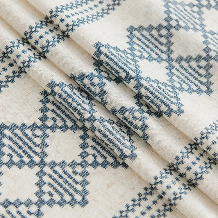 Embroidered Boho Ikat Geometric Curtains - Jinchan Home