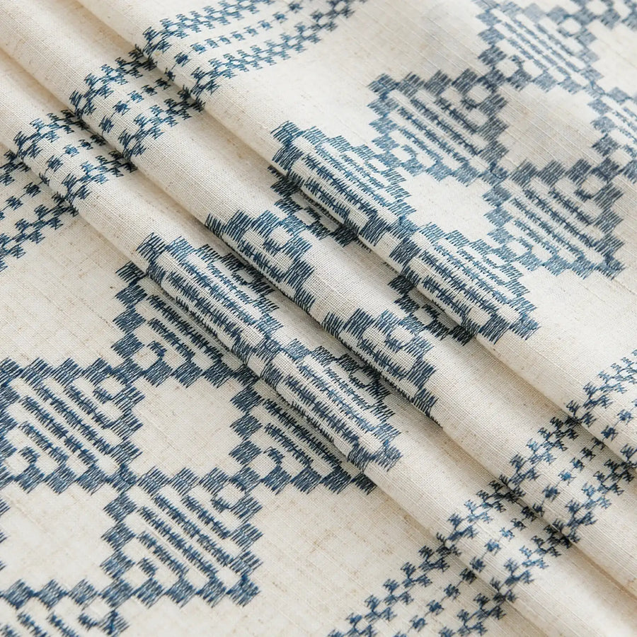 Embroidered Boho Ikat Geometric Curtains - Jinchan Home