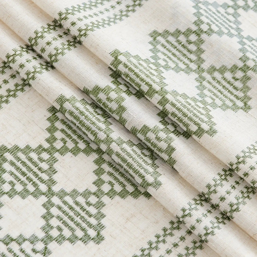 Embroidered Boho Ikat Geometric Curtains - Jinchan Home