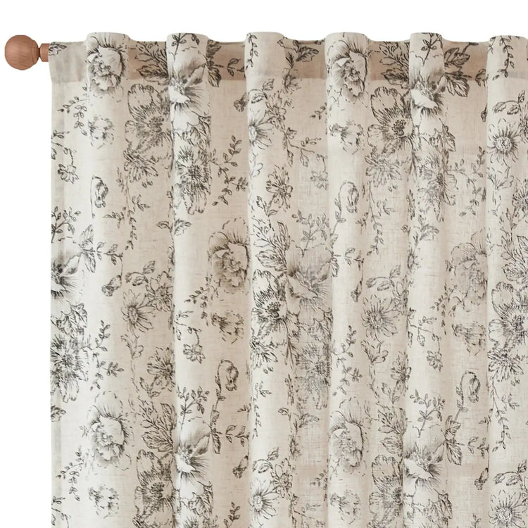 Floral Lined Linen Blend Curtains - Jinchan Home