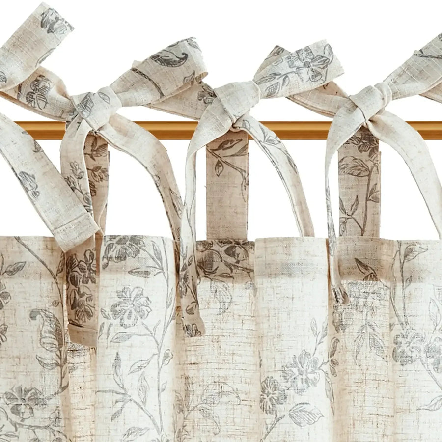 Vintage Vine Floral Sheer Tie-Top Kitchen Curtains - Jinchan Home