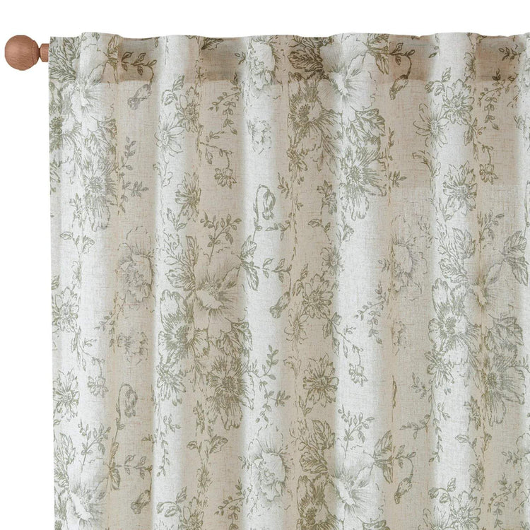 Floral Lined Linen Blend Curtains - Jinchan Home