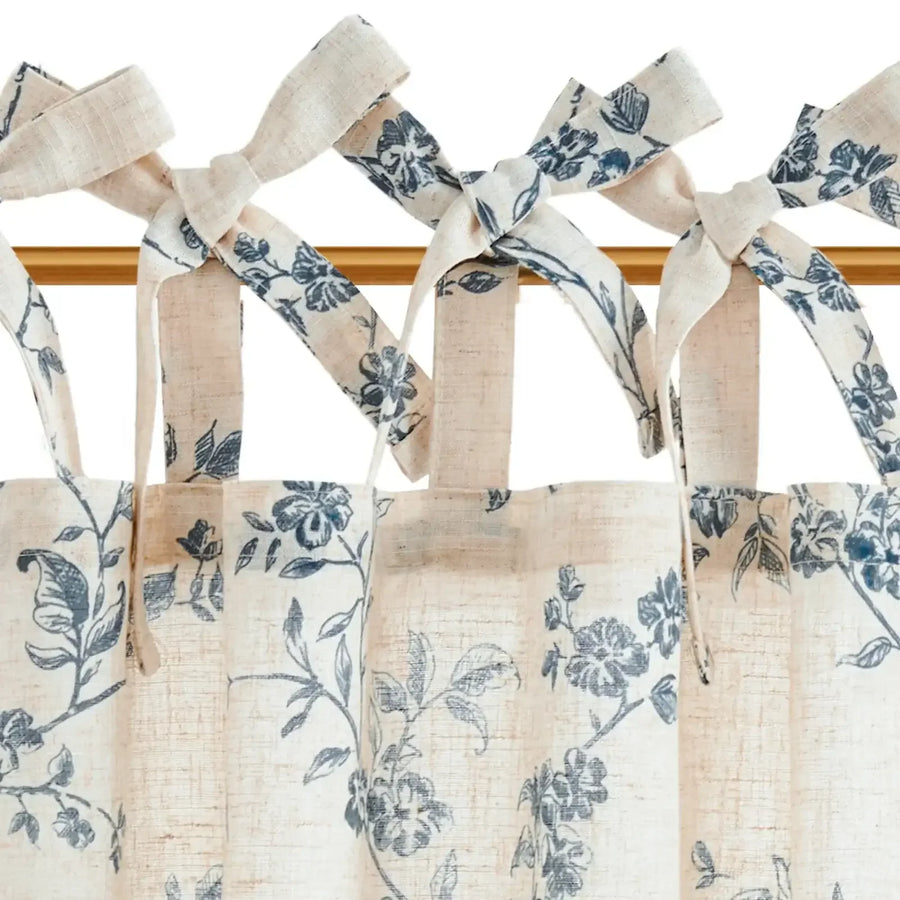 Vintage Vine Floral Sheer Tie-Top Kitchen Curtains - Jinchan Home