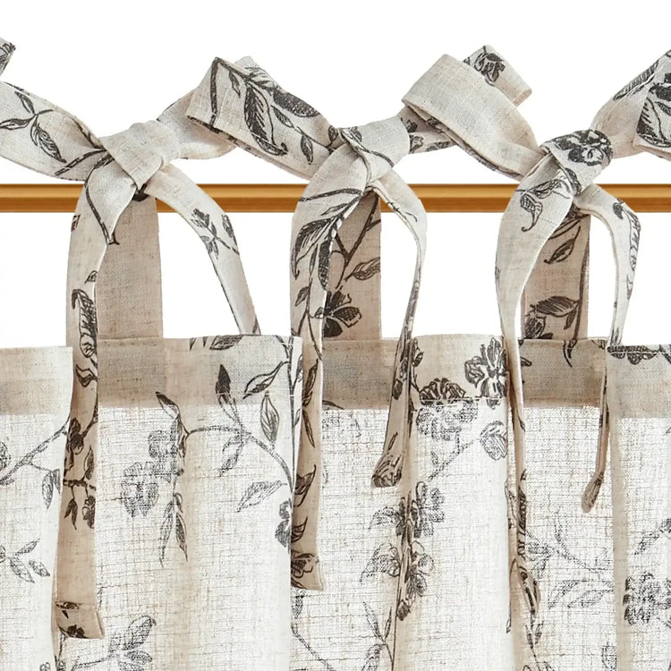 Vintage Vine Floral Sheer Tie-Top Kitchen Curtains - Jinchan Home