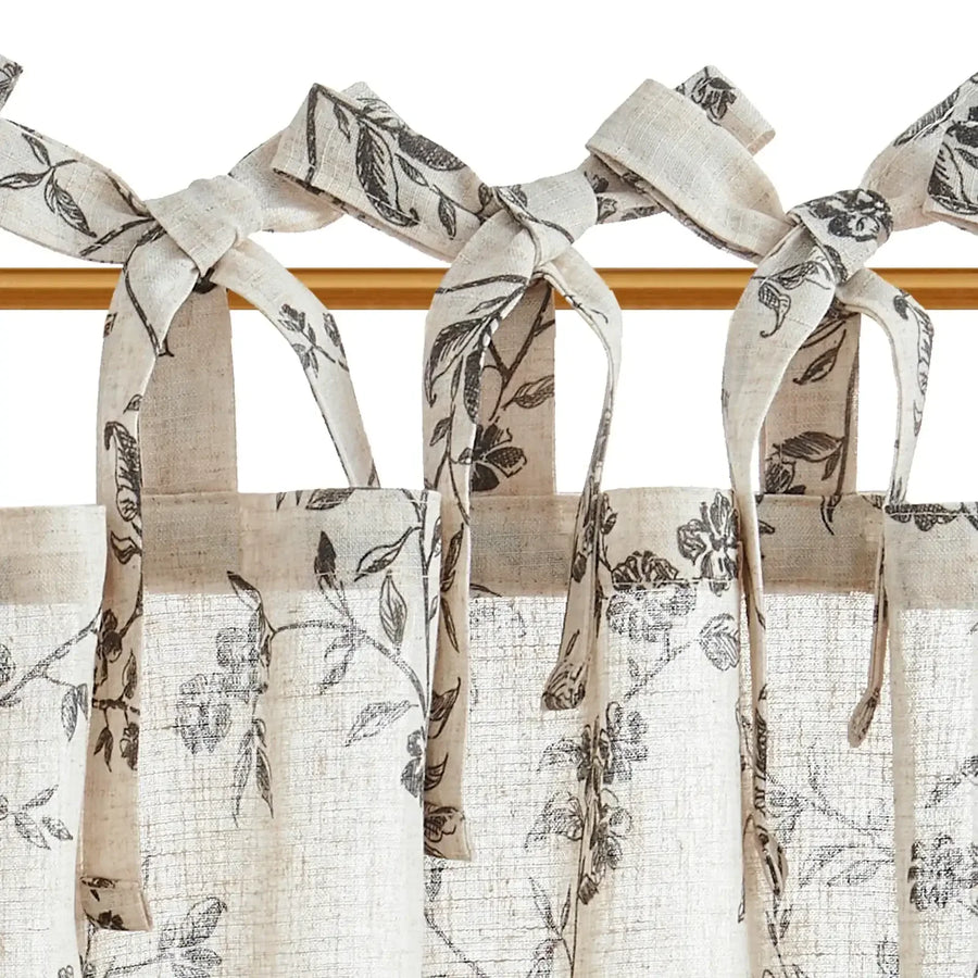 Vintage Vine Floral Sheer Tie-Top Kitchen Curtains - Jinchan Home