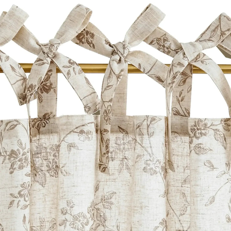 Vintage Vine Floral Sheer Tie-Top Kitchen Curtains - Jinchan Home