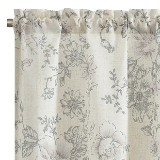 Vintage Line-Art Large Floral Rod Pocket Kitchen Curtains - Jinchan Home