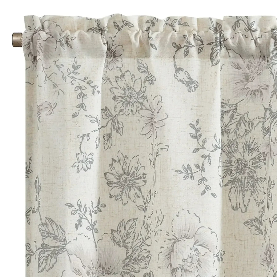 Vintage Line-Art Large Floral Rod Pocket Kitchen Curtains - Jinchan Home
