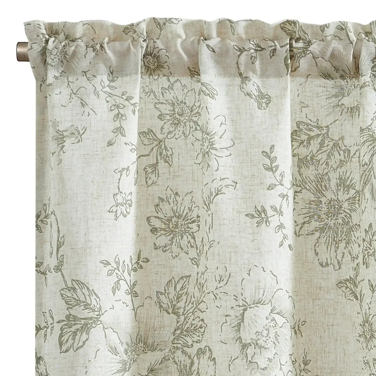 Vintage Line-Art Large Floral Rod Pocket Kitchen Curtains - Jinchan Home