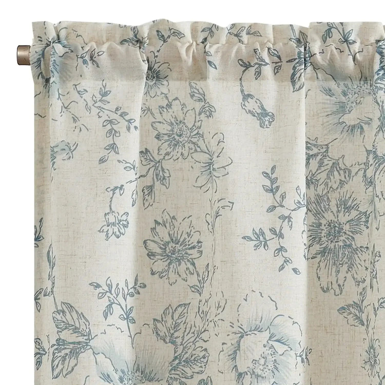 Vintage Line-Art Large Floral Rod Pocket Kitchen Curtains - Jinchan Home