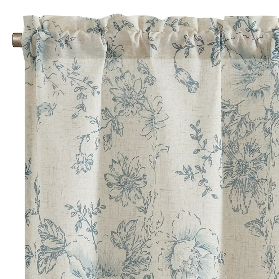 Vintage Line-Art Large Floral Rod Pocket Kitchen Curtains - Jinchan Home