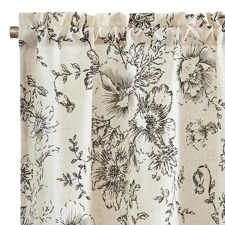 Vintage Line-Art Large Floral Rod Pocket Kitchen Curtains - Jinchan Home