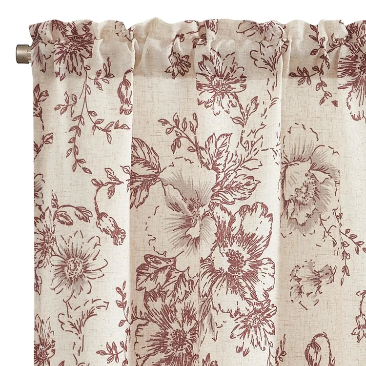 Vintage Line-Art Large Floral Rod Pocket Kitchen Curtains - Jinchan Home