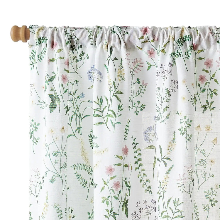 Watercolor Wildflower Rod Pocket Kitchen Curtains - Jinchan Home