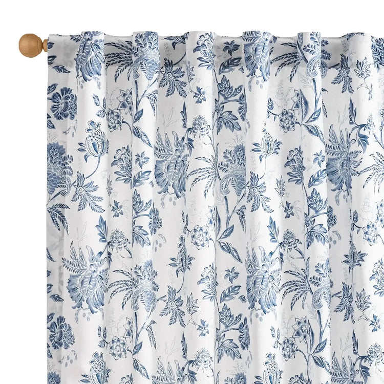 Blue & White Botanical Floral 3-in-1 Curtains - Jinchan Home