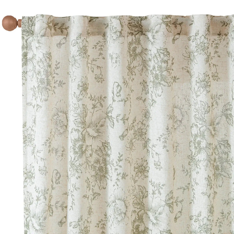 Peony Print Linen Blend 3-in-1 Curtains - Jinchan Home