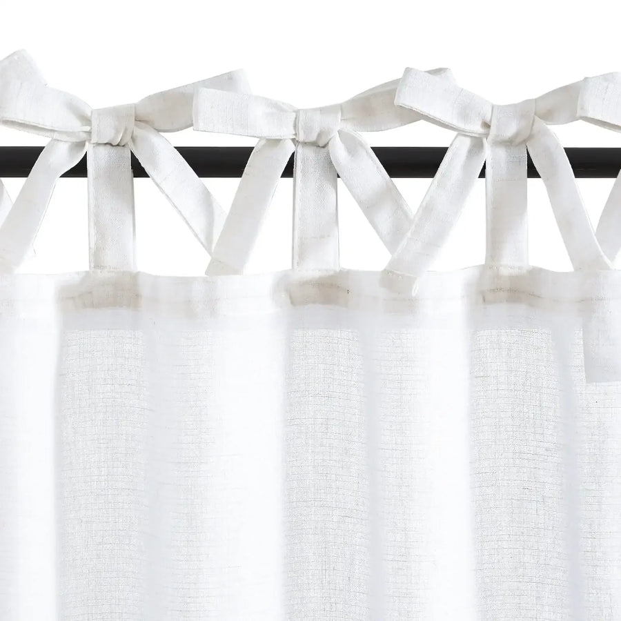 Solid Linen Blend DIY Tie-Top Kitchen Curtains - Jinchan Home
