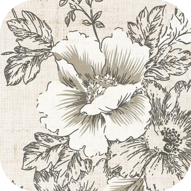 Vintage Line-Art Large Floral Rod Pocket Kitchen Curtains - Jinchan Home
