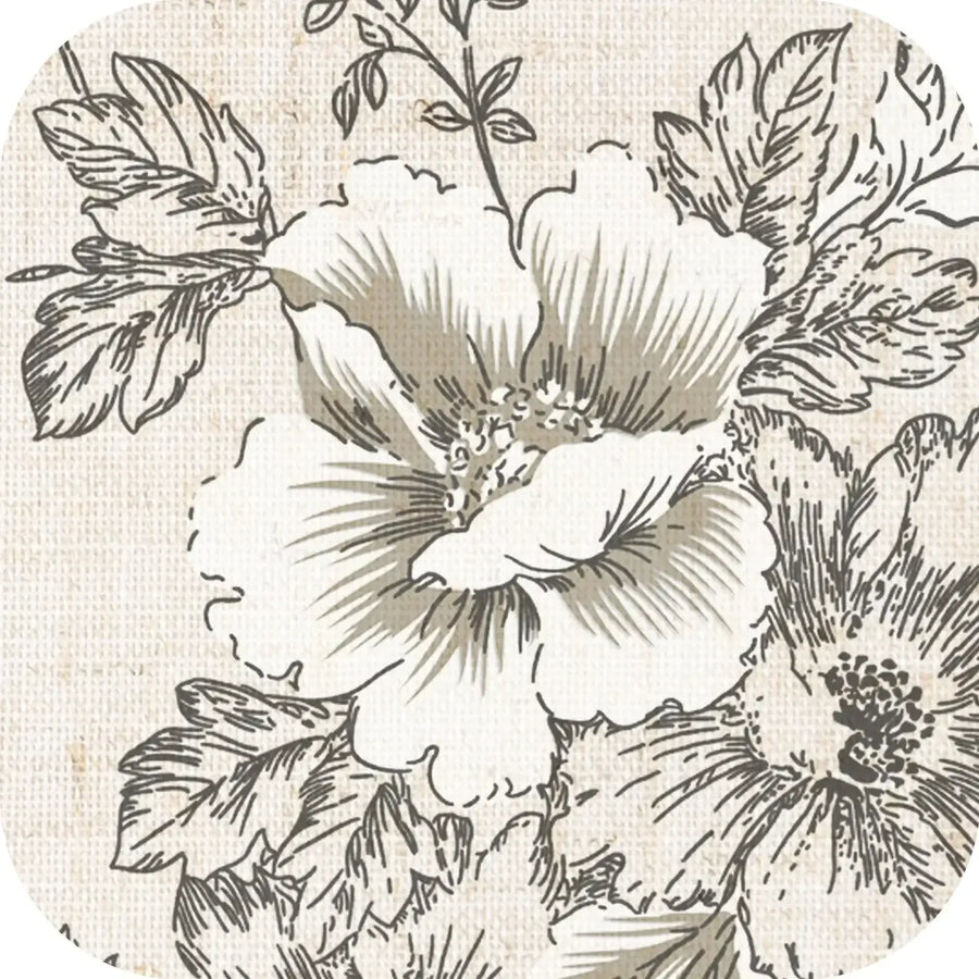 Vintage Line-Art Large Floral Rod Pocket Kitchen Curtains - Jinchan Home